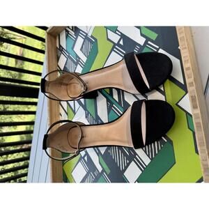 Stylish Black Suede Open Toe Heels - Size 10